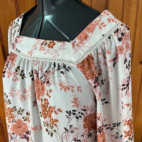 Lauren Conrad Floral Peasant Blouse Square Neck Top Medium - Picture 1 of 6
